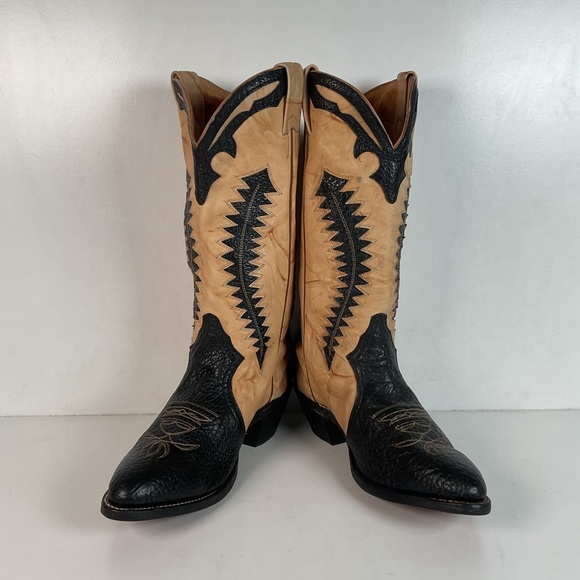 Boulet Men’s Tall Bullhide Cowboy Boots 9 E Tooled Inlay Triad - Picture 9 of 16